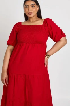 boohoo Robe Mi-longue Étagée Grande Taille À Manches Bouffantes Effet Lin<Femme Toutes Les Robes|Robes