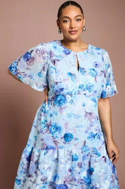 Robe Mi-Longue Étagée à Imprimé Floral Grande Taille