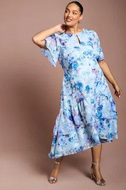 Robe Mi-Longue Étagée à Imprimé Floral Grande Taille