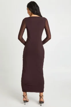 Robe Mi-Longue Tall en Maille Froncée à Encolure Carrée