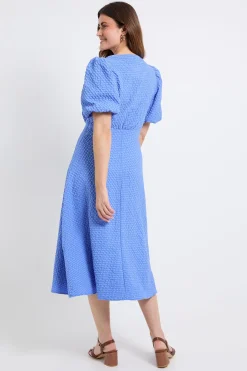 Robe Mi-longue Texturée À Manches Bouffantes