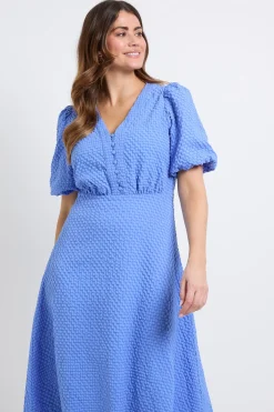 Robe Mi-longue Texturée À Manches Bouffantes