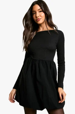 Robe mi-longue texturée à manches longues