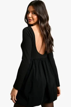 Robe mi-longue texturée à manches longues