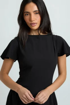 Robe Mi-longue Texturée À Manches Évasées Et Jupe Volumineuse