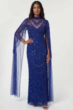 KarenMillen Robe Mi-longue Tissée À Cape Ornée De Perles Petite Premium<Femme Robes Bal De Promo|Robes