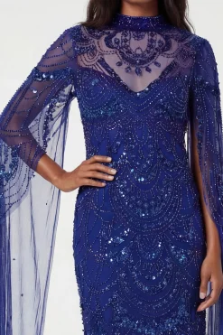 KarenMillen Robe Mi-longue Tissée À Cape Ornée De Perles Petite Premium<Femme Robes Bal De Promo|Robes