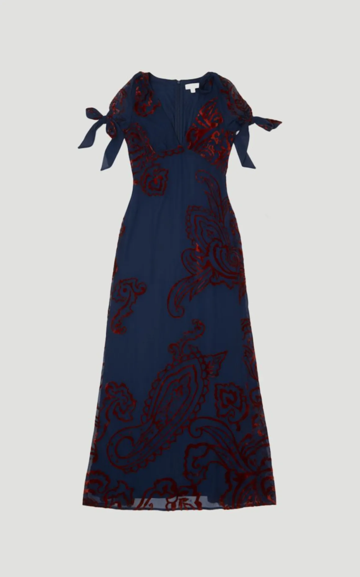 Robe Mi-Longue Tissée à Décolleté Plongeant Motif Paisley Dévoré