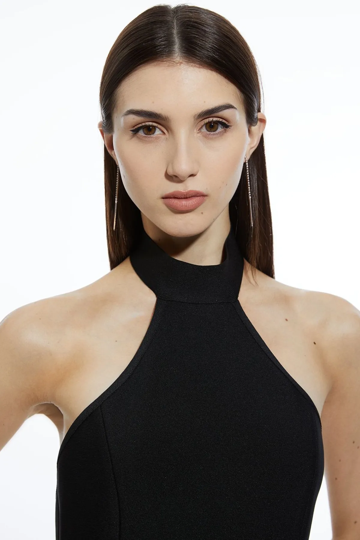 KarenMillen Robe Mi-Longue Tricot Bandage Col Halter Ourlet à Volants Moulante<Femme Robes Mi-Longues|Robes Bal De Promo