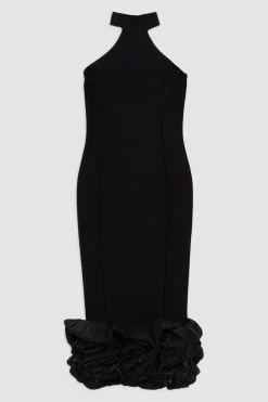 KarenMillen Robe Mi-Longue Tricot Bandage Col Halter Ourlet à Volants Moulante<Femme Robes Mi-Longues|Robes Bal De Promo