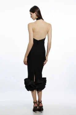 KarenMillen Robe Mi-Longue Tricot Bandage Col Halter Ourlet à Volants Moulante<Femme Robes Mi-Longues|Robes Bal De Promo
