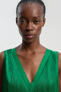 KarenMillen Robe Mi-Longue Tricotée à Col V Bandage avec Franges Petite Taille<Femme Toutes Les Robes|Robes Mi-Longues