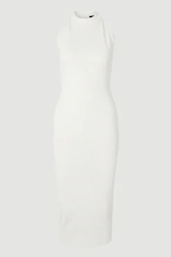 Robe Mi-Longue Tricotée à Détail Dos en Dentelle Transparente, Mélange Viscose Slinky