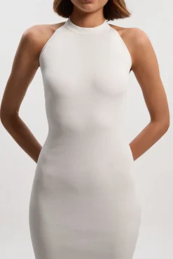 Robe Mi-Longue Tricotée à Détail Dos en Dentelle Transparente, Mélange Viscose Slinky