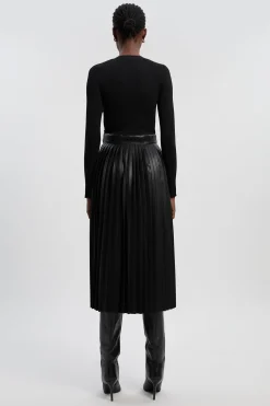 Robe Mi-longue Tricotée Plissée à Détails Patte en Mélange Viscose Côtelée et synthétique
