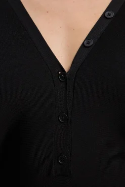 KarenMillen Robe Mi-Longue Tricot Mélange Viscose Slinky à Manches Chauve-Souris et Col Boutonné<Femme Pulls Et Gilets|Toutes Les Mailles