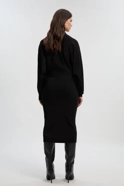 KarenMillen Robe Mi-Longue Tricot Mélange Viscose Slinky à Manches Chauve-Souris et Col Boutonné<Femme Pulls Et Gilets|Toutes Les Mailles