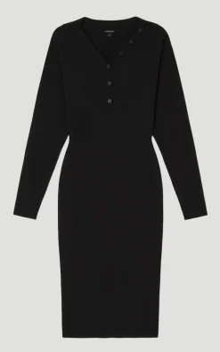 KarenMillen Robe Mi-Longue Tricot Mélange Viscose Slinky à Manches Chauve-Souris et Col Boutonné<Femme Pulls Et Gilets|Toutes Les Mailles