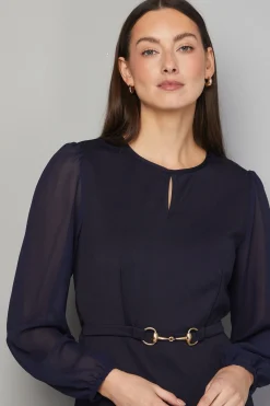 Wallis Robe Mi-longue Évasée en Ponte avec Manches en Mousseline<Femme Robes Mi-Longues|Robes À Manches Longues