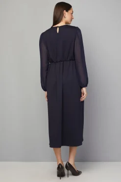 Wallis Robe Mi-longue Évasée en Ponte avec Manches en Mousseline<Femme Robes Mi-Longues|Robes À Manches Longues