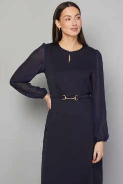 Wallis Robe Mi-longue Évasée en Ponte avec Manches en Mousseline<Femme Robes Mi-Longues|Robes À Manches Longues