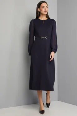 Wallis Robe Mi-longue Évasée en Ponte avec Manches en Mousseline<Femme Robes Mi-Longues|Robes À Manches Longues