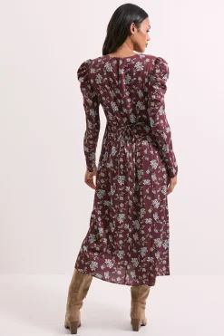Dorothy Perkins Robe Mi-longue Évasée à Taille Basse Motif Floral<Femme Looks Chocolat|Robes Mi-Longues