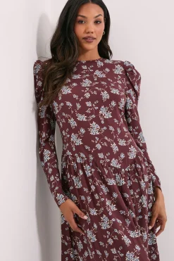 Dorothy Perkins Robe Mi-longue Évasée à Taille Basse Motif Floral<Femme Looks Chocolat|Robes Mi-Longues