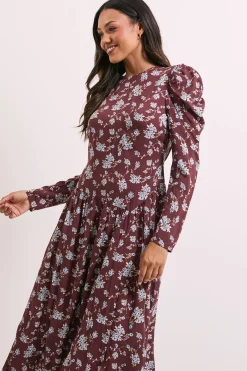 Dorothy Perkins Robe Mi-longue Évasée à Taille Basse Motif Floral<Femme Looks Chocolat|Robes Mi-Longues