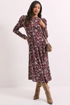 Dorothy Perkins Robe Mi-longue Évasée à Taille Basse Motif Floral<Femme Looks Chocolat|Robes Mi-Longues
