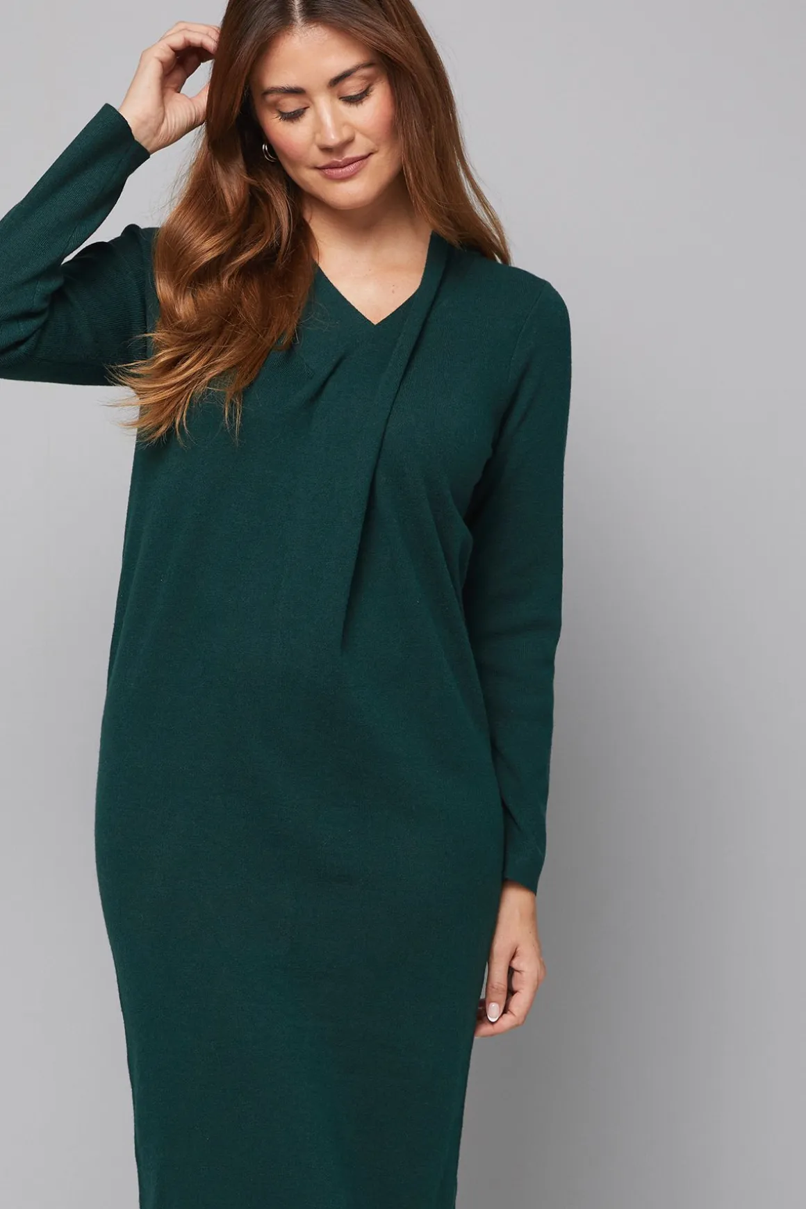 Robe Mi-Longue Verte à Col Croisé