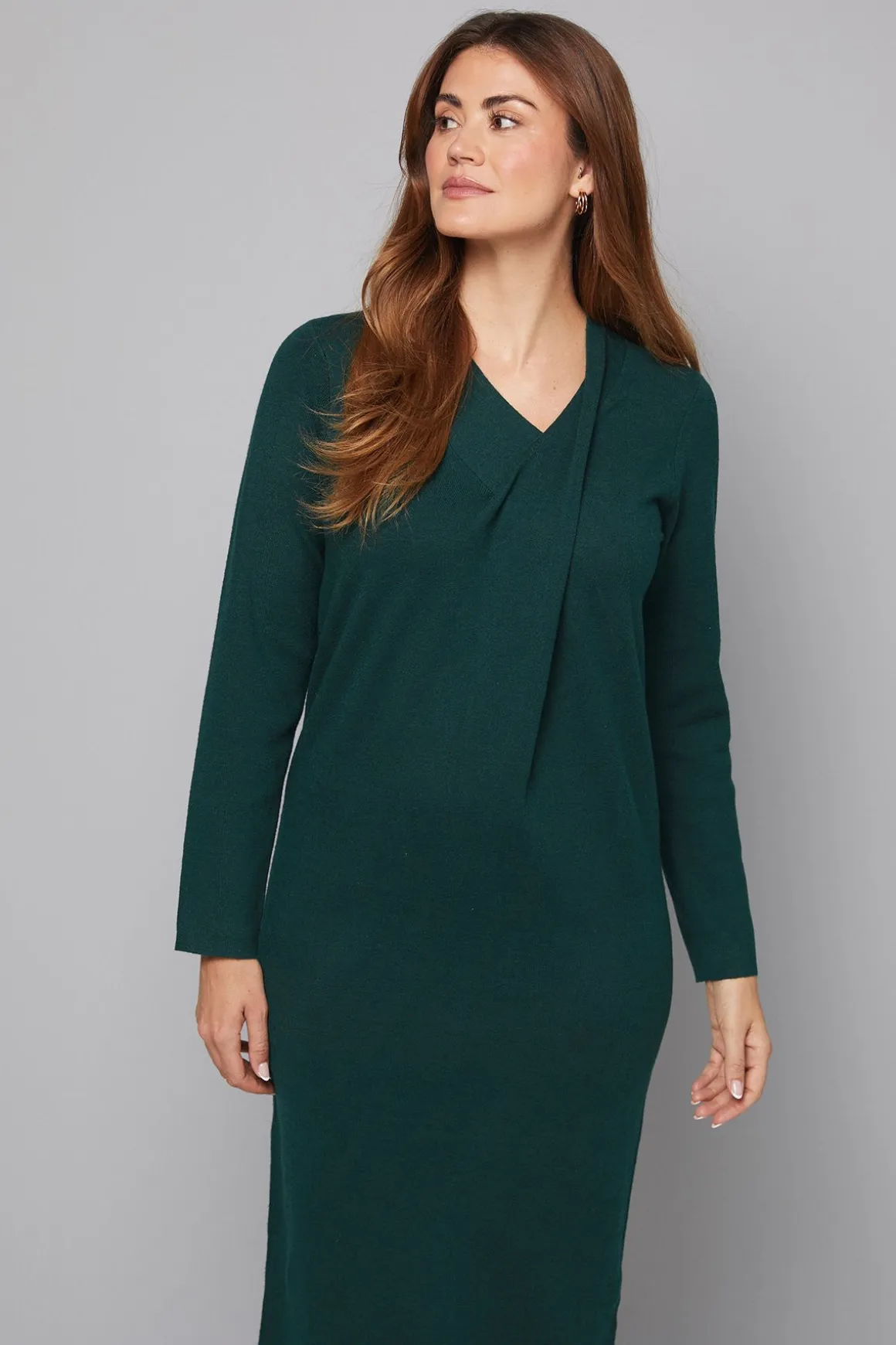 Robe Mi-Longue Verte à Col Croisé