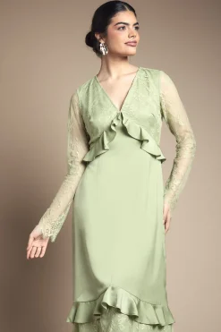 Robe Mi-longue À Volants Avec Détails De Panneaux En Dentelle