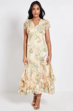 Robe Mi-longue À Volants En Satin Fleuri Petite