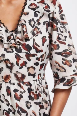 Robe Mi-Longue à Volants Imprimé Léopard Petite Taille
