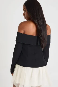boohoo Robe mini ajustée Bardot en tulle<Femme Robes Patineuses|Robes À Manches Longues