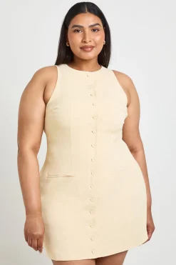 Robe Mini Ajustée Boutonnée Devant Grande Taille