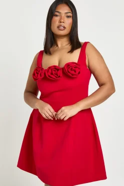 Robe Mini Ajustée à Bretelles avec Corsage 3D Grande Taille