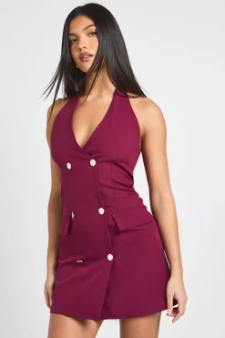Robe Mini Ajustée à Col Licou