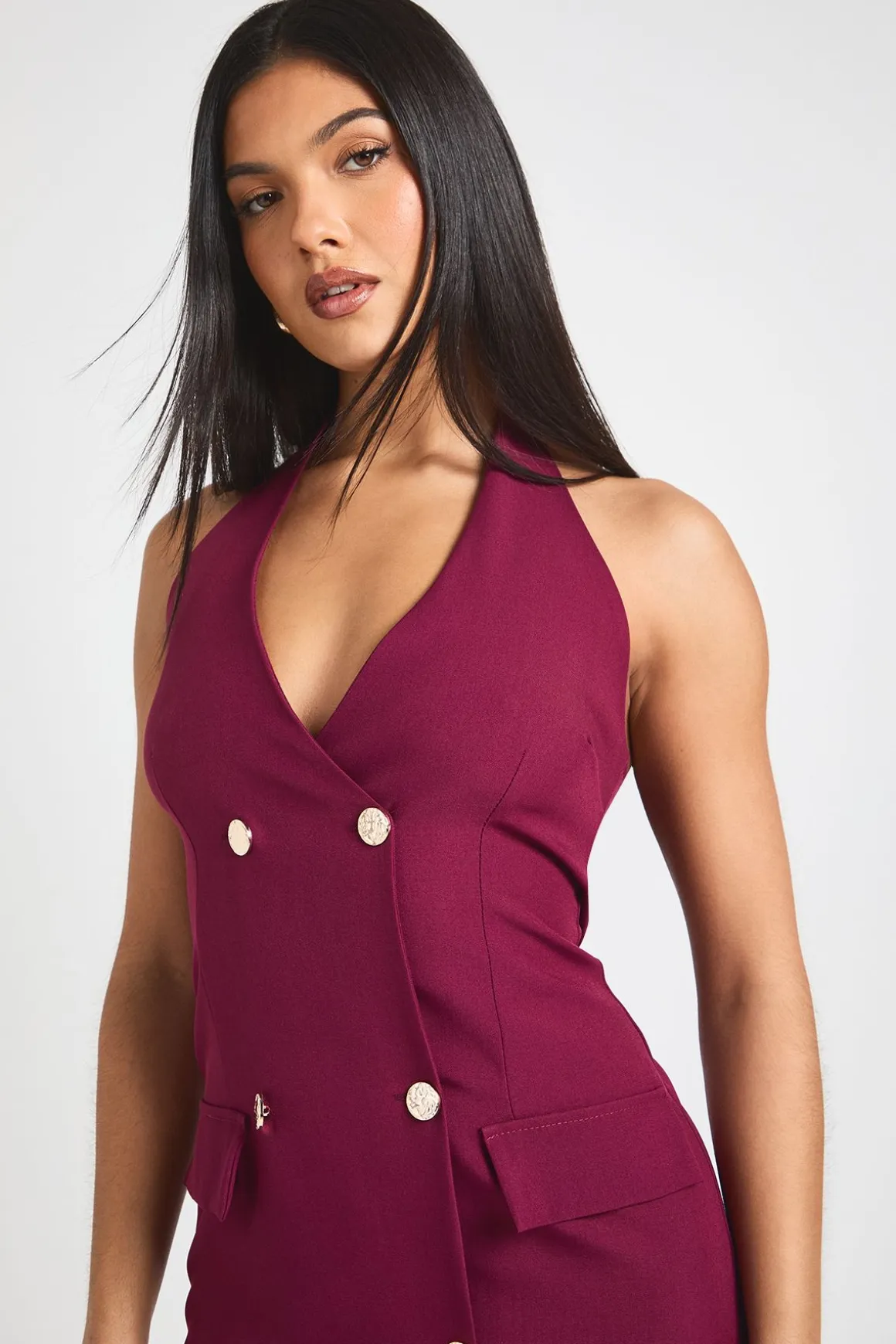 Robe Mini Ajustée à Col Licou