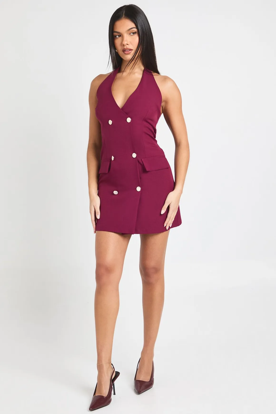 Robe Mini Ajustée à Col Licou