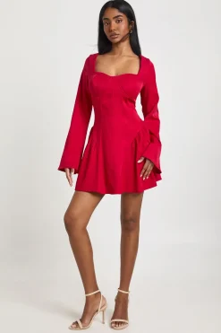 Robe Mini Ajustée à Décolleté Cœur et Jupe Évasée