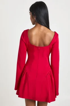 Robe Mini Ajustée à Décolleté Cœur et Jupe Évasée