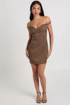 Robe Mini Ajustée à Détail Bustier Bardot