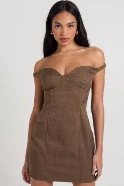 Robe Mini Ajustée à Détail Bustier Bardot