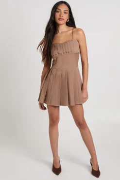 Robe Mini Ajustée à Détails Plissés