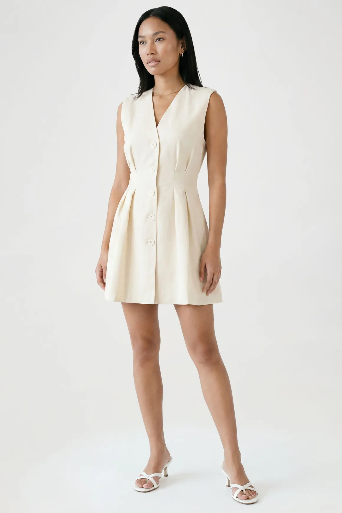 Robe Mini Ajustée Effet Lin Coupe Tailleur