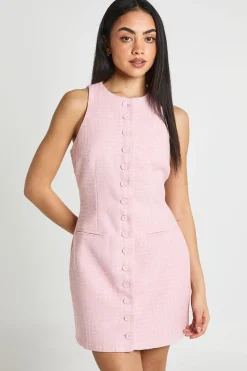 Robe Mini Ajustée En Bouclé Avec Boutonnage Devant