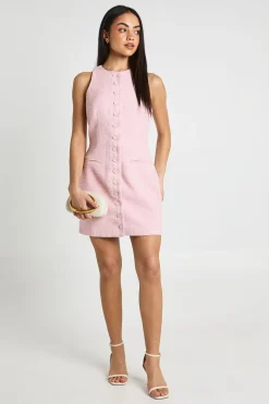 Robe Mini Ajustée En Bouclé Avec Boutonnage Devant