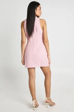 Robe Mini Ajustée En Bouclé Avec Boutonnage Devant